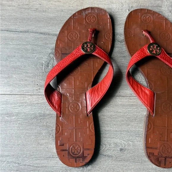 Tory Burch Red Leather Flip Flops Size 9 - Picture 7 of 10